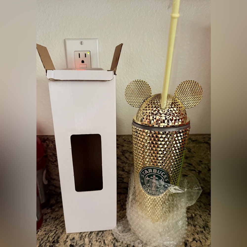 Mickey Mouse Starbucks Tumbler Gold Studded